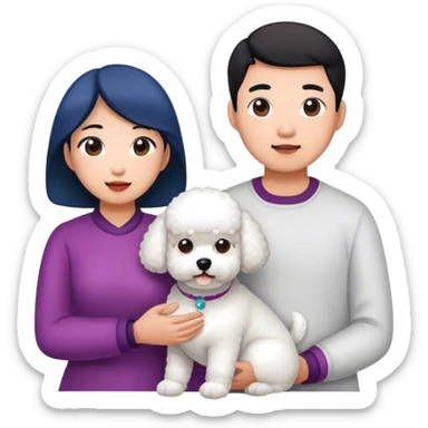 Asian man and woman with a bichon sticker