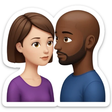 a white woman with short brown hair and a black man with no hair and a beard are looking at each other lovely sticker
