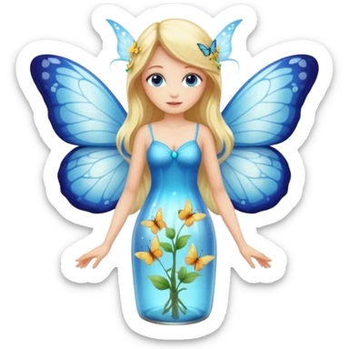 full body woman long blonde hair blue eyes white skin butterfly fairy wings and nectar bottle sticker