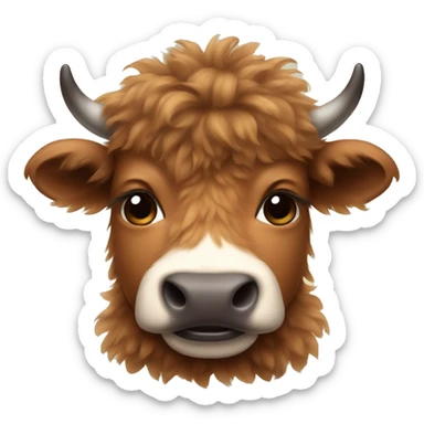 brown fluffy baby scottish cow with a small bow on head sticker