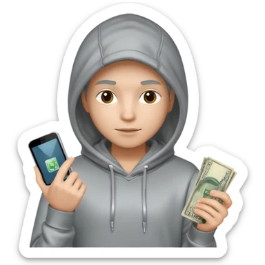 Silver skin, hoodied holding phone and money sticker