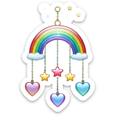 Sparkly glittery aesthetic Iridescent rainbow suncatcher hanging hearts and tiny stars sticker