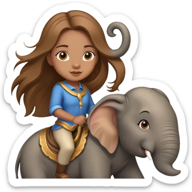 light brown really long hair girl riding elephant  sticker