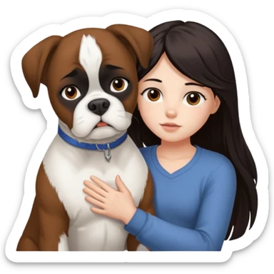 Girl with dark long hair loving on white boxer sticker