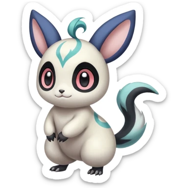 Cute with big black eyes, furry, realistic beautiful chubby Colorful Skilled Adept Graceful Asian Painted Meloetta-Minccino-Absol-Emolga-Pachirisu-fusion-hybrid-creature (full body) sticker