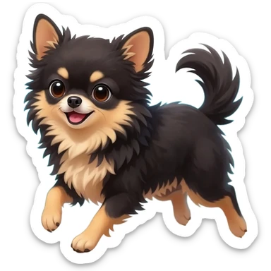 Bébé chihuahua noir marrant poil courut en vacances à la plage sticker