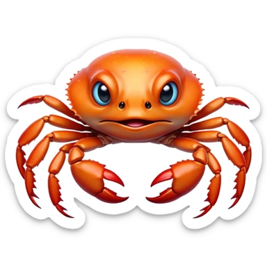 Cinematic Comical Baby Crab Portrait Emoji, Head tilted dramatically with an exaggeratedly shocked expression, featuring a tiny, vibrant carapace with wide, comically expressive eyes full of playful disbelief and miniature, animated pincers, Simplified yet hilariously expressive features, highly detailed, glowing with a slightly sassy coastal glow, high shine, dramatic yet playful, stylized with an air of cheeky seaside mischief, soft glowing outline, capturing the essence of a meme-worthy baby crab that looks ready to pinch its way into viral fame! sticker