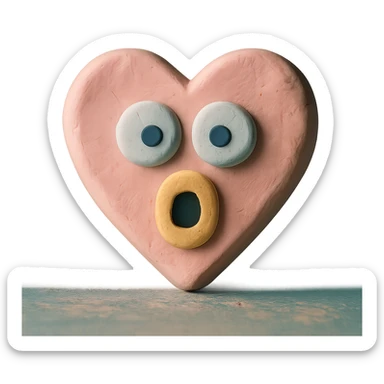 funny children's drawing of a heart with a surprised face, pastel colors sticker