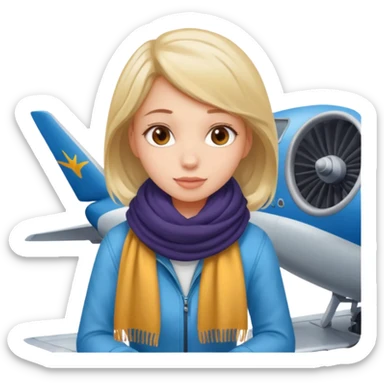 girl sitting on top of an airplane, simple, clear, no text sticker