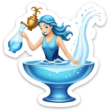 The zodiac symbol Aquarius. A mystical beautiful water bearer, pouring water from a large vase sticker