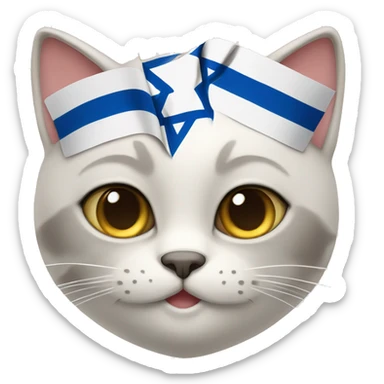 smiling cat with Israeli flag sticker