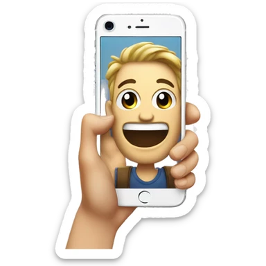 iPhone in the hand with fun pics  sticker