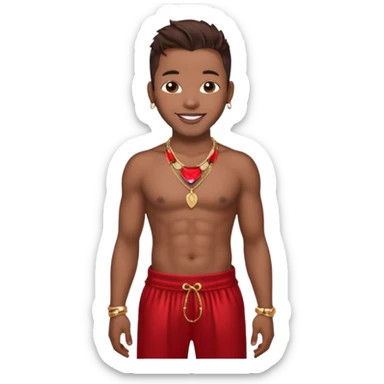 Bobby Brown, R&B Singer with dark brown hair, shirtless with necklace, metallic red harem pants  sticker