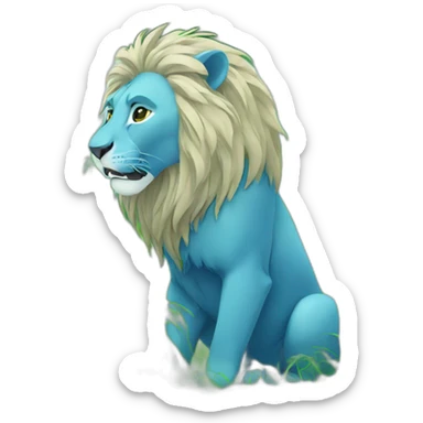 Blue anime logo lion eating grass sticker