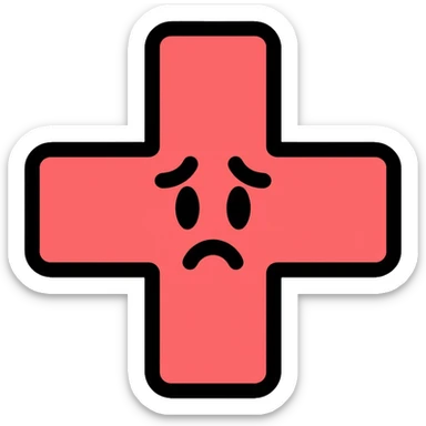Red Cross medical symbol with negative vibes, sad face sticker
