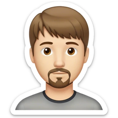  white male, short medium brown colored hair with bangs and goatee,  sticker