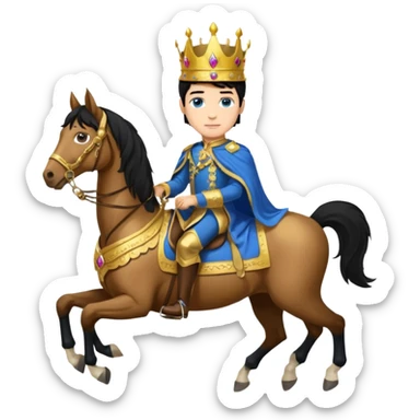 Prince,, black Hair, blue eyes, whole body, in a horse  sticker