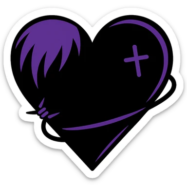 emo heart, black with purple accents, no background sticker