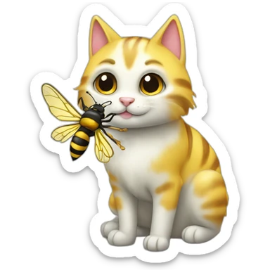 Un chat licorne qui chevauche une abeille  sticker