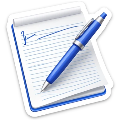 Close-up of a blue pen or pencil writing notes on a piece of paper. Minimalist, modern style, focusing on the writing action with clean lines sticker