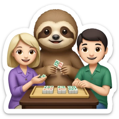 A sloth playing mahjong with two asian sticker