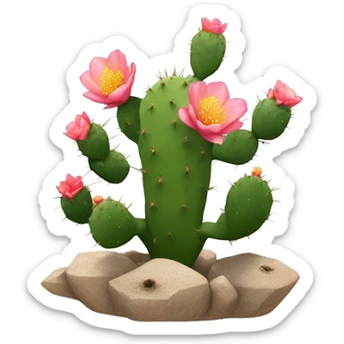 Prickly pear cactus with flowers sticker