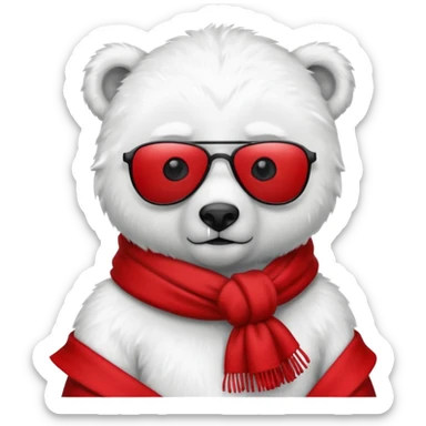 baby polar bear wear black sunglasses, red scraft sticker