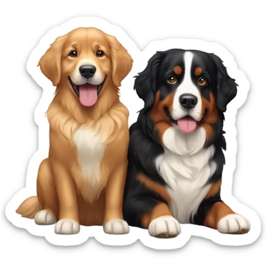 golden retriever and Bernese mountain dog playing together sticker