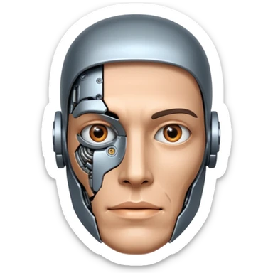 half of a man's face, half of a robot's face sticker