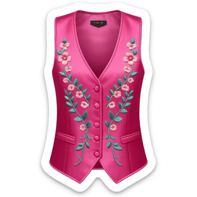 a stylish women’s vest, sleeveless, elegant and decorative design, in a bright pink color with small cute details, feminine and fancy look, no background, ONLY VEST sticker