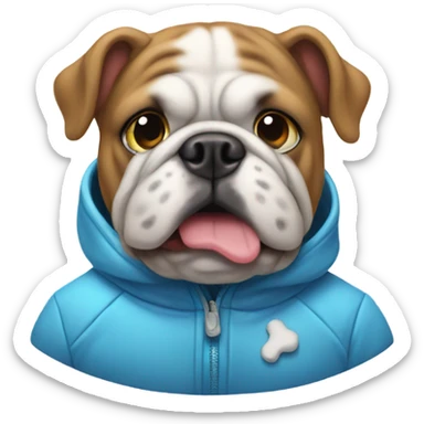 Bulldog wearing a snowsuit sticker