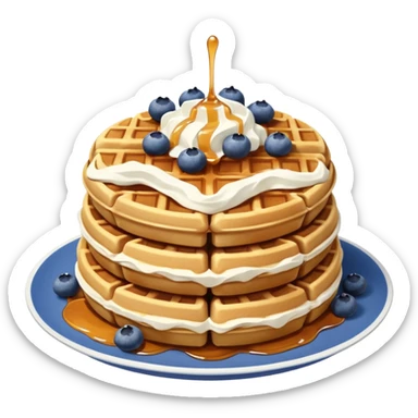 Stack of waffles with whipped cream and maple syrup and blueberries  sticker