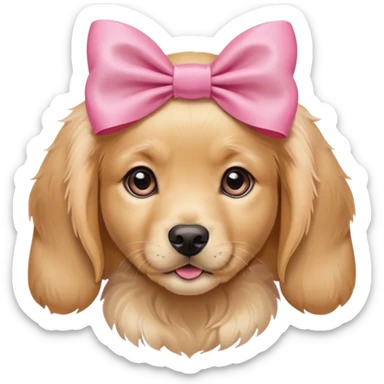 female golden retriever puppy with pink bows above her ears sticker