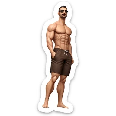 muscular man at the beach sticker