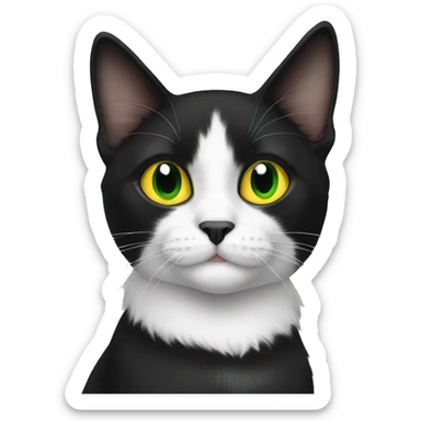 A tuxedo cat with yellow green eyes named Bandit sticker