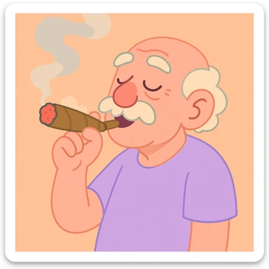 an old man smoking a weed cigar, pastel cartoon style sticker