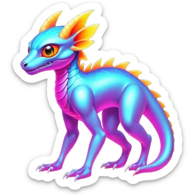 Exotic futuristic lush warm-colored neon Fakémon-Fionbri-creature sticker