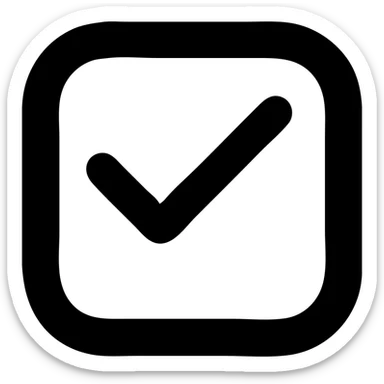 Create a rounded square checkbox icon with a much thicker black rounded square border. Inside the border, the area is solid white. A bold semi-transparent black check mark is visible on the white fill. No transparency except outside the icon. sticker