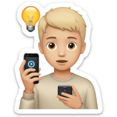 a boy recording a video with phone sticker