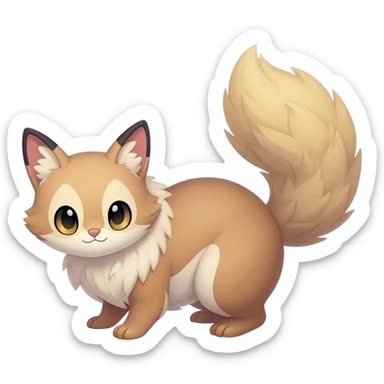 beautiful elegant pretty precious cute  Fakémon-Pokémon-opossum-feline-serval-caracal-chinchilla-Furret-Minccino-hybrid-creature with a big fluffy bushy tail (full body) sticker