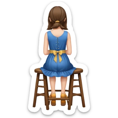 The girl is sitting facing backwards on a stool. sticker