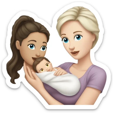 mom holding newborn baby girl with blue eyes white skin dark hair and white skin newborn white girl baby sticker