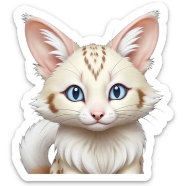 Albino-white, blue-eyed soft natural realistic romantic vintage antique divine beautiful elegant pretty precious cute young youthful  Fakémon-Pokémon-opossum-feline-mouse-serval-caracal-chinchilla-Minccino-Cinccino-Meowstic-rodent-hybrid-creature with a big fluffy bushy tail (full body) sticker