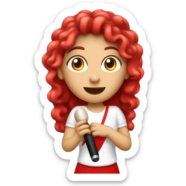 Mujer blanca de pelo rojo y largo ,ojos Carmelitas cantando con micrófono en la mano sticker