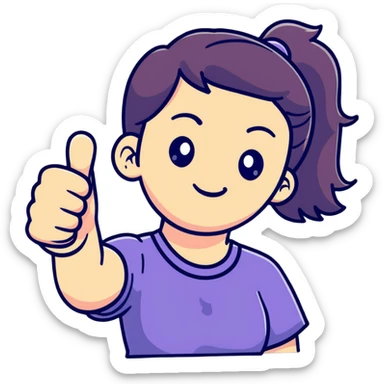 Girl with one hand giving thumbs up and the other hand giving thumbs down, showing mixed feelings sticker
