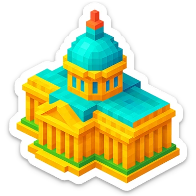Kazan Cathedral of Saint Petersburg, classic architecture, large central dome, colonnade, isometric view sticker