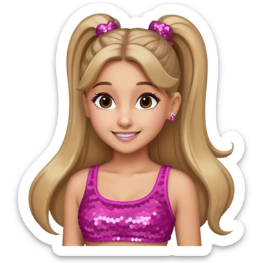 Ariana Grande with long dark blonde ponytail hair, pink sequin crop top sticker