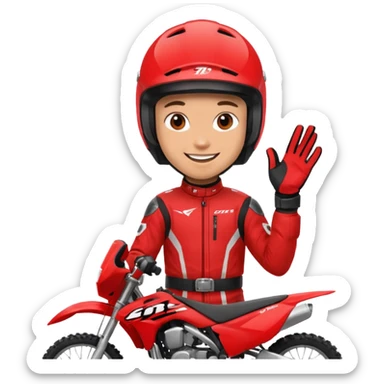 dirtbike rider in red gear signing autographs sticker