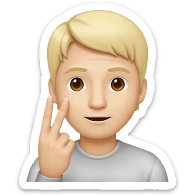a emoji with two fingers in his nose, make him have a natural white skincolour and blonde hair sticker