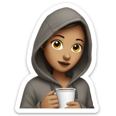 brunette Girl with a hoodie, holding her cup of coffee sticker